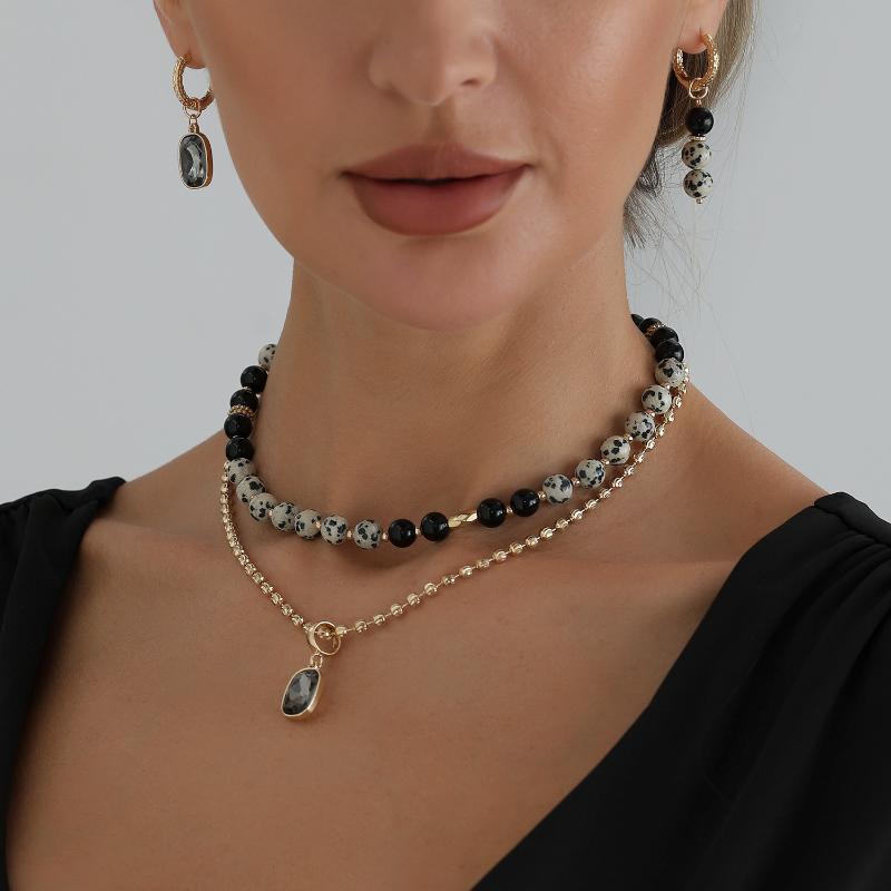Layered Necklace Set - Vintage Double Layer Necklace 1/2 Set