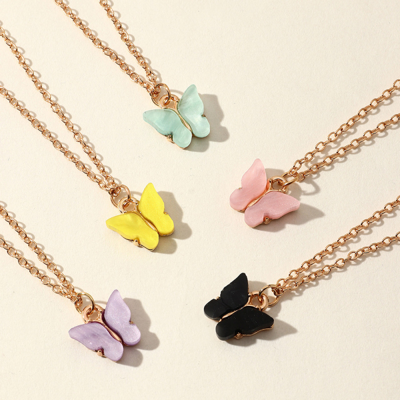 Layered Necklace Set - 5pcs/set Playful Acrylic Butterfly Layering Set