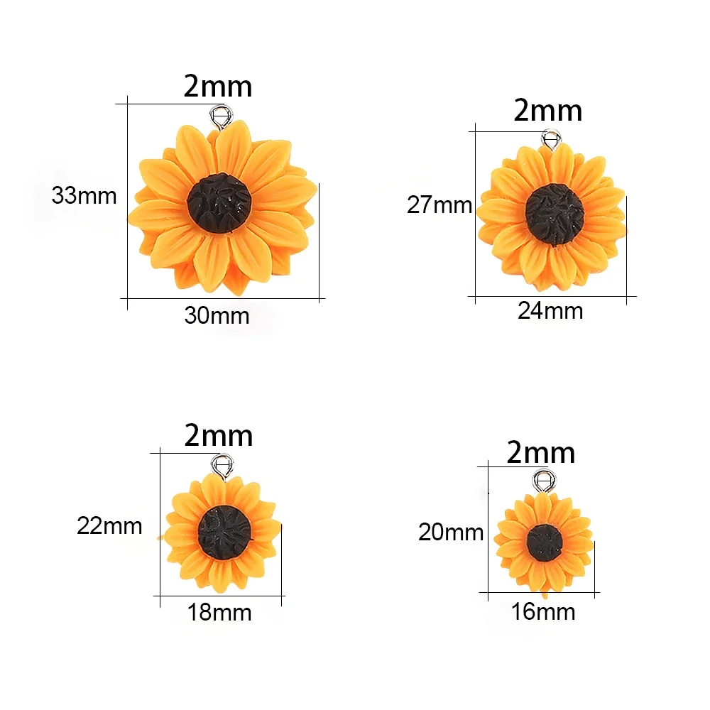 Women'S Key Accessories - 10pcs 16/18/24/30mm Resin Sunflower Charms Sweet