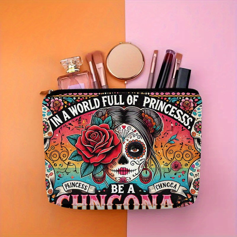 Women Accessories Pouch - A Flower and skull cosmetic bag