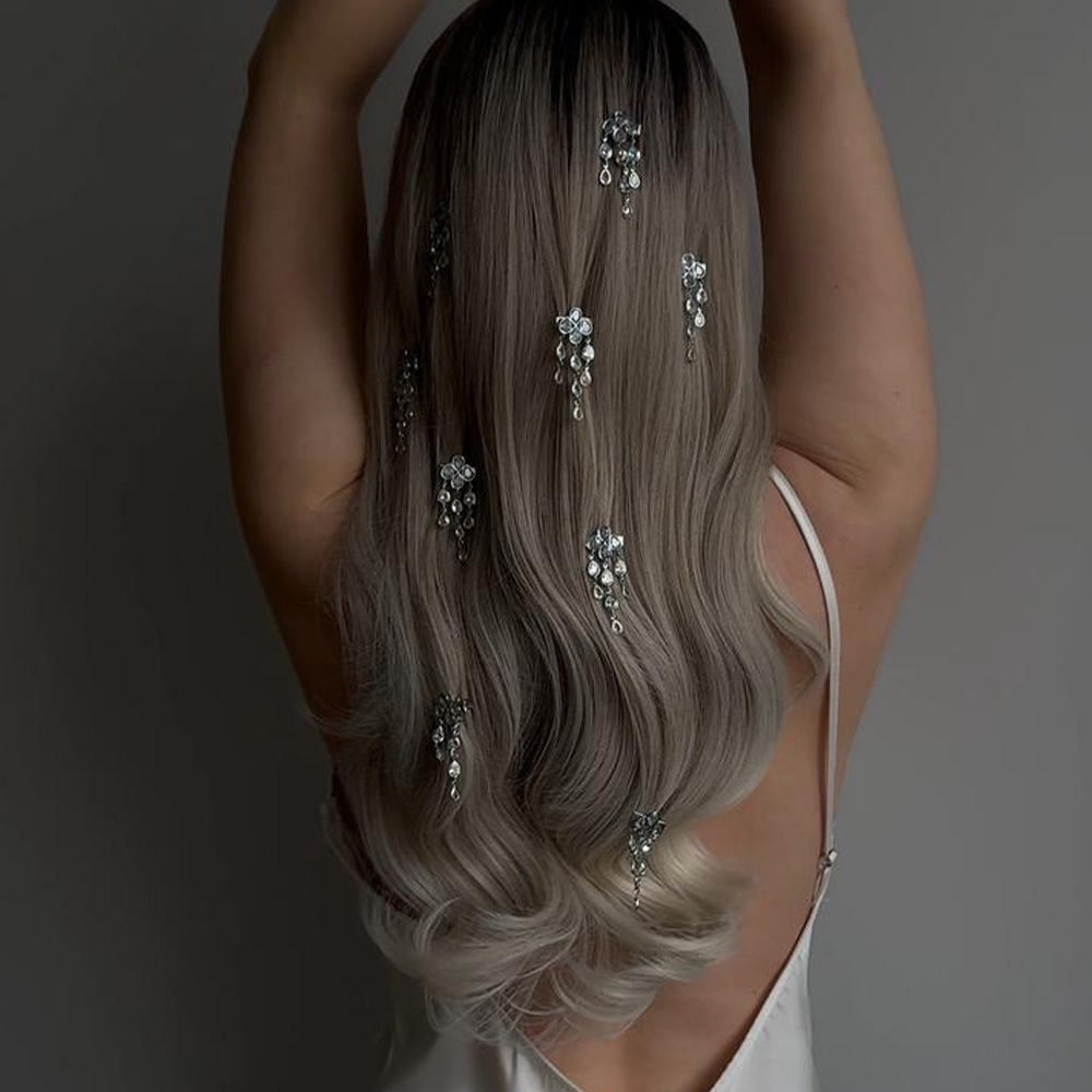 Women Accessories Dropshipping - Diamond-encrusted Water Drop Fringed Hairpin Rhinestone