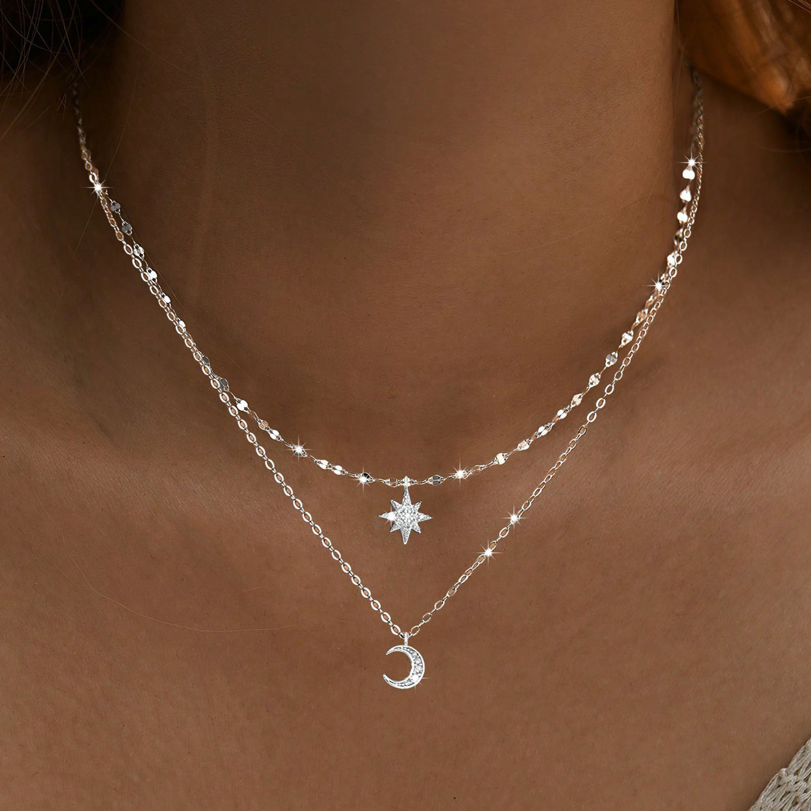 925 sterling silver moon Doubl - đánh giá và giá Layered Necklace Set