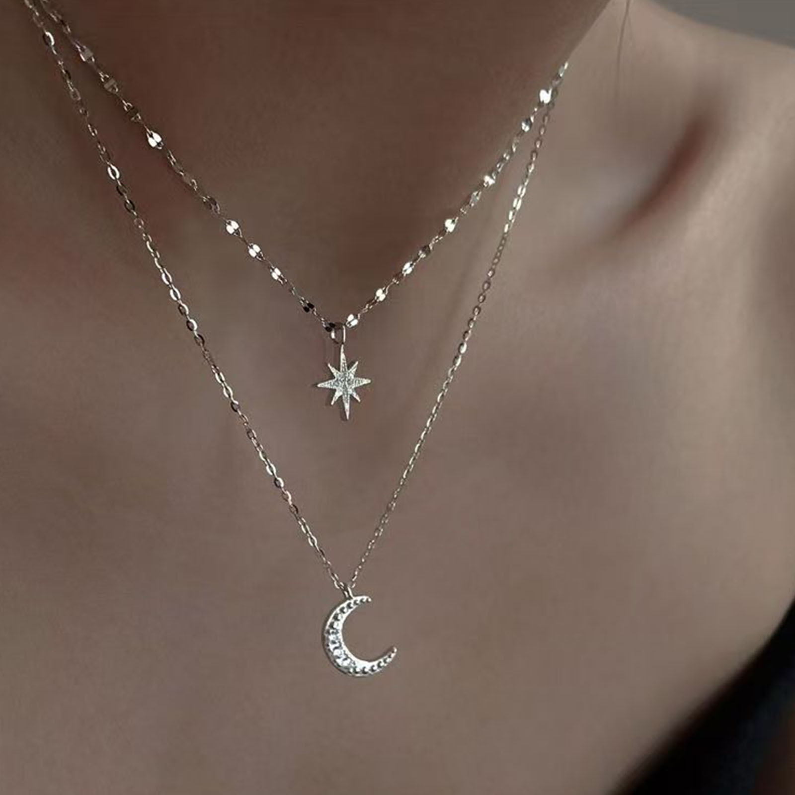 925 sterling silver moon Doubl - đánh giá và giá Layered Necklace Set