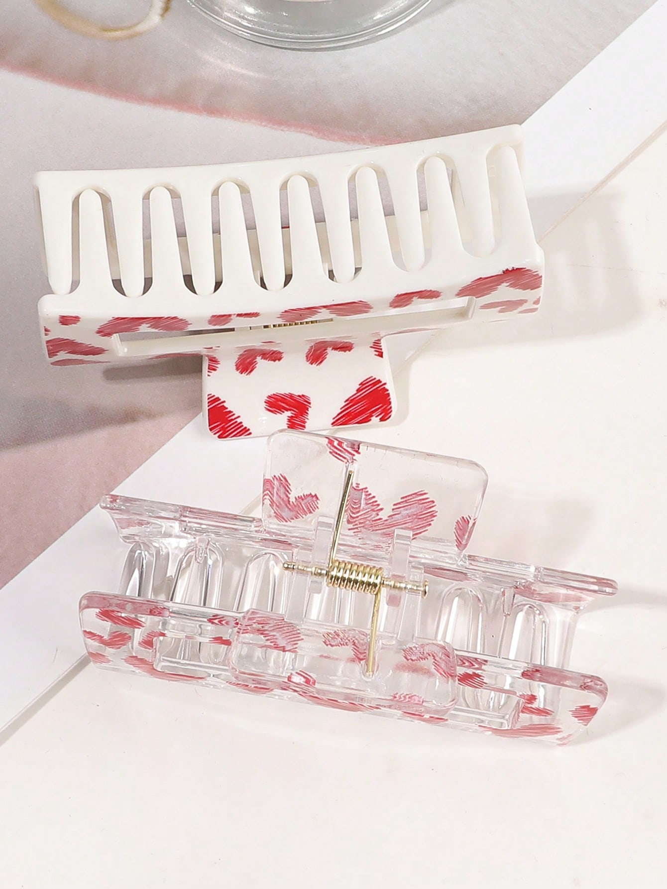 3Pcs Pink Love Print Hair Claw - đánh giá và giá Hair Claw Clip Set
